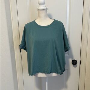 Casual Cotton Oversized Teal Women's T-shirt Size S/M - ZigZag Stripe